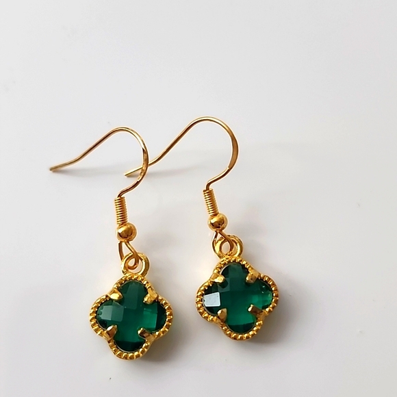 Fashion Jewelry Jewelry - Clover Simulated Emerald Gold Plate sterling Silver Post Allergy Friendly
